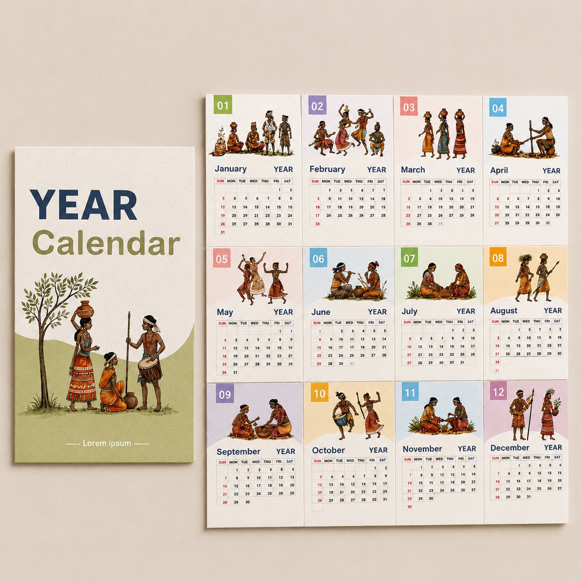 Wildlense Eco-Friendly Seed Paper Tribal Harmony Plantable Desk Calendar - Set of 10