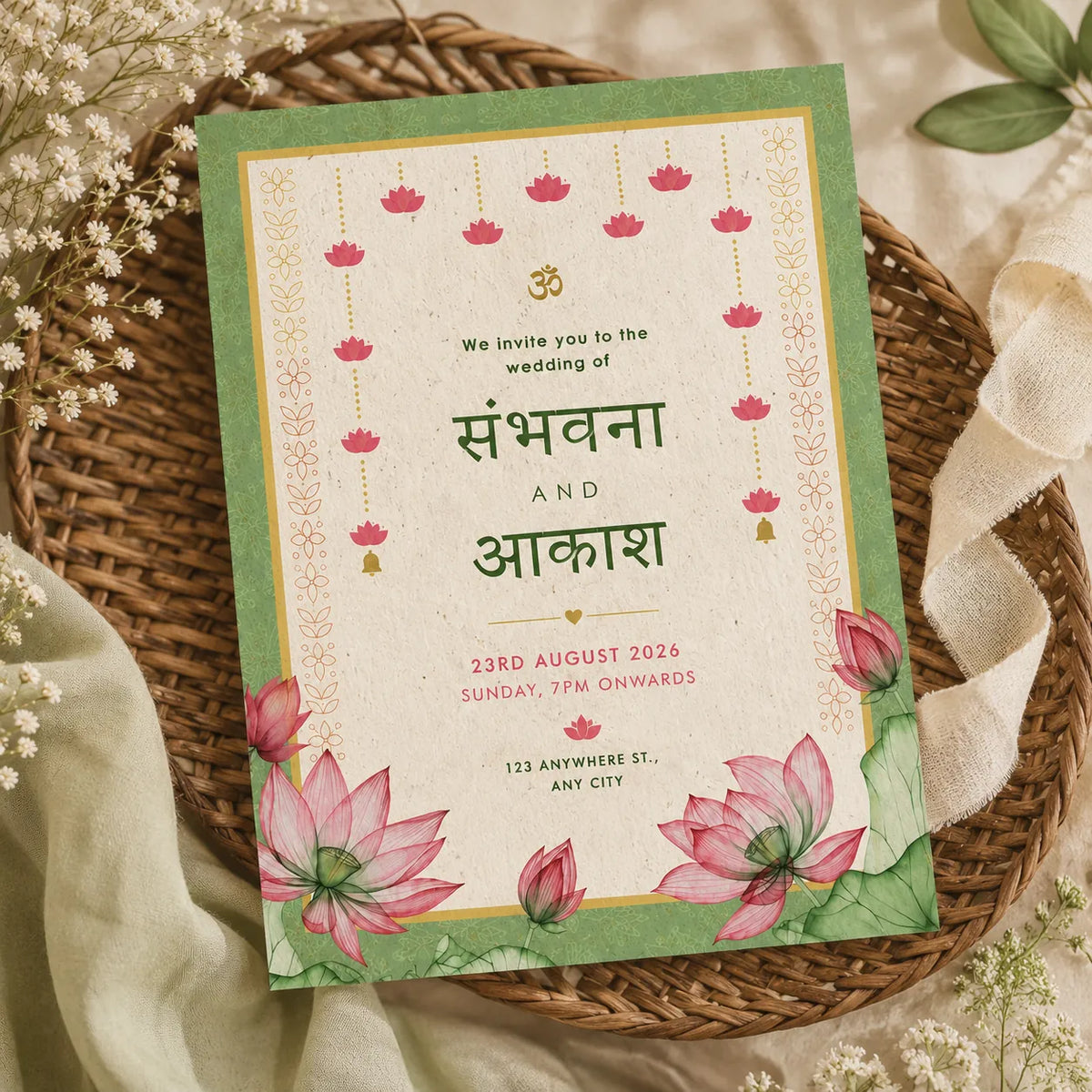 Wildlense Handmade Plantable Wedding Card with Lotus Theme | A5 Invitation