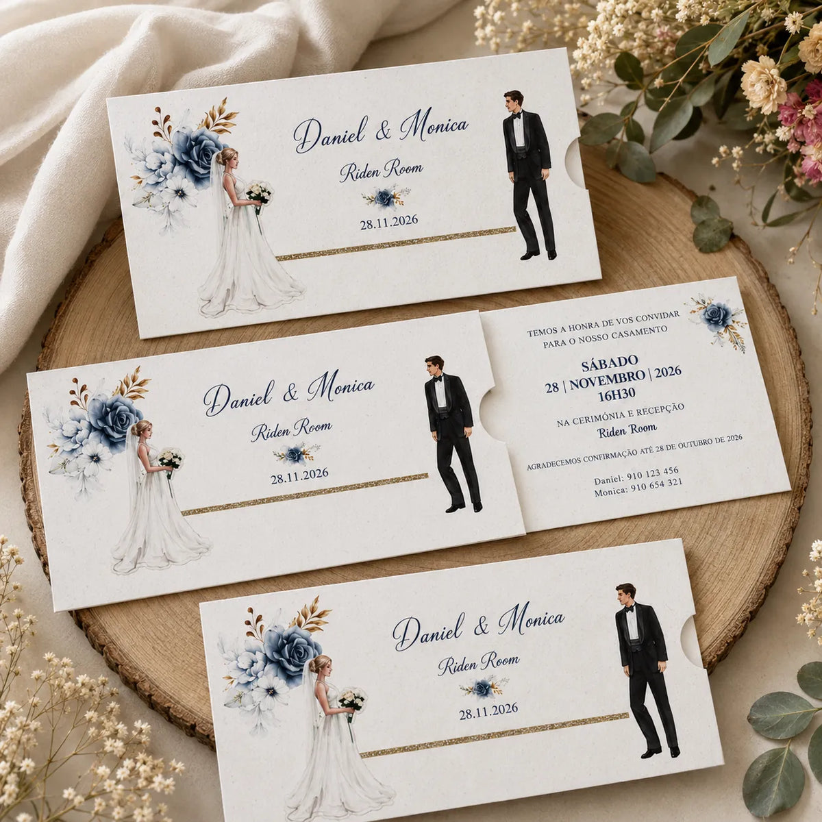 Wildlense Luxury Sliding Christian Plantable Seed Paper Wedding Invitation with Blue Floral Theme
