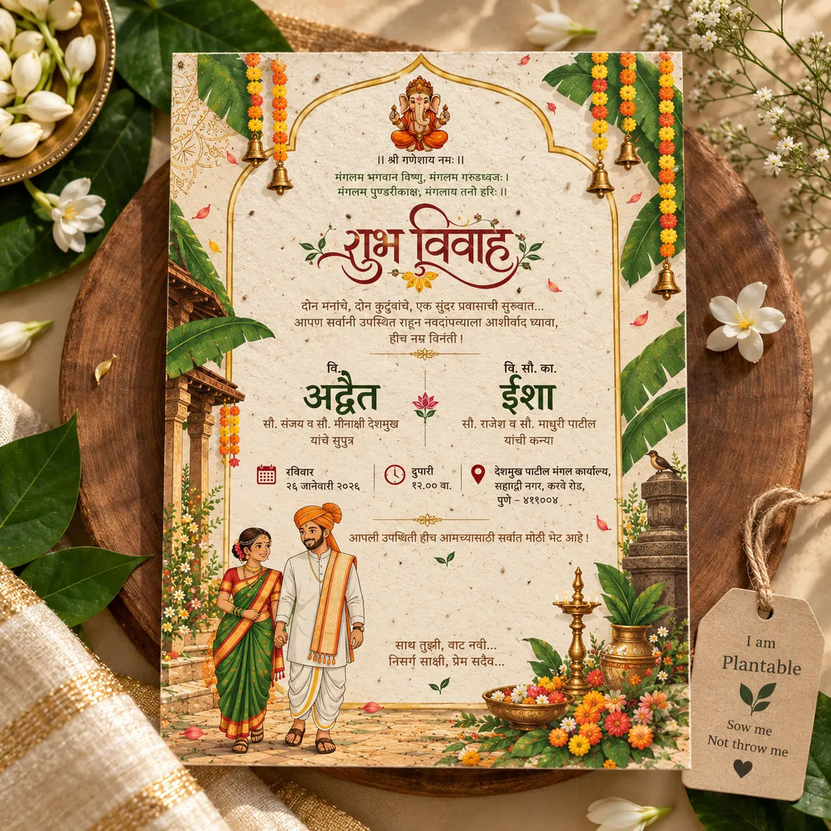 Wildlense Marathi Paramparik Plantable Eco Friendly Wedding Invitation Card