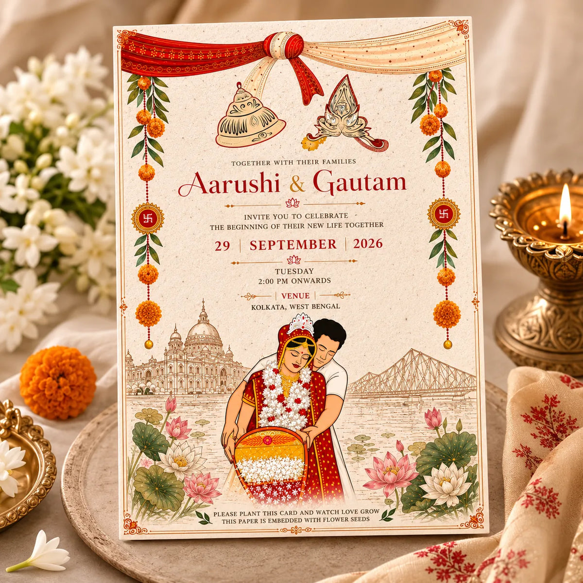 Wildlense Personalized Bengali Plantable Seed Paper Wedding Invitation Card