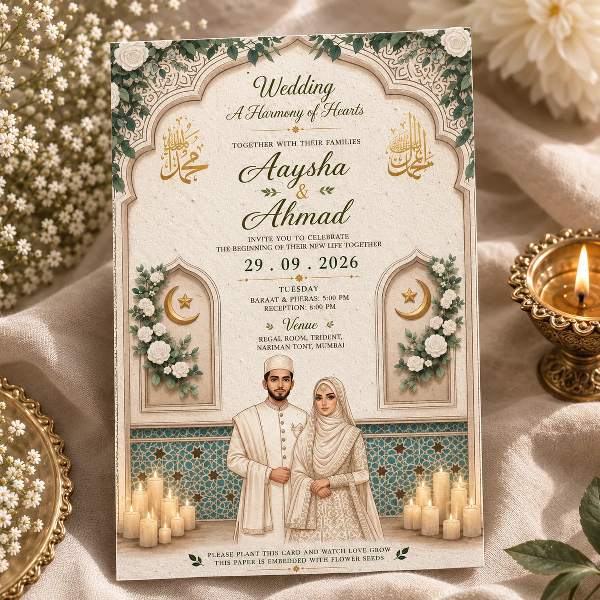 Wildlense Personalized Nikah Plantable Seed Paper Wedding Invitation Card