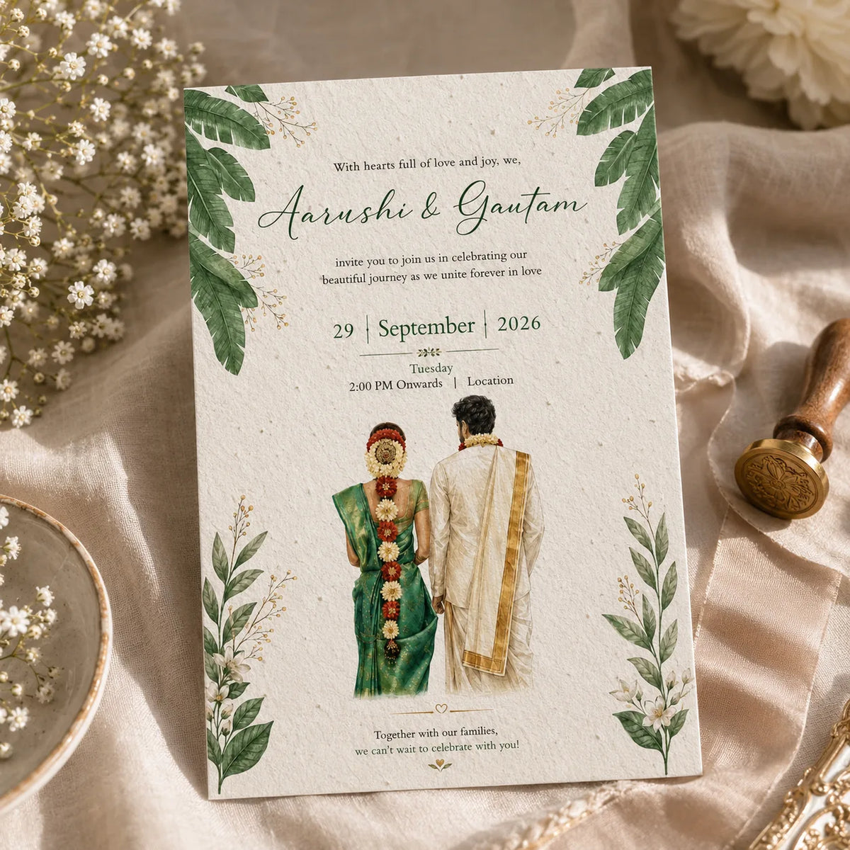 Wildlense Personalized South Indian Plantable Seed Paper Wedding Invitation Card