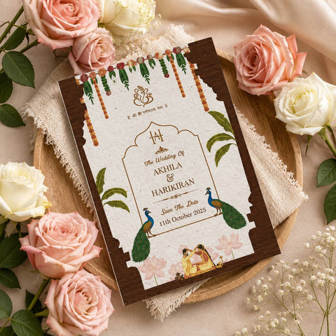 Wildlense Plantable Bifold HIndu Wedding Invitation Card - Royal Peacock Design Invite