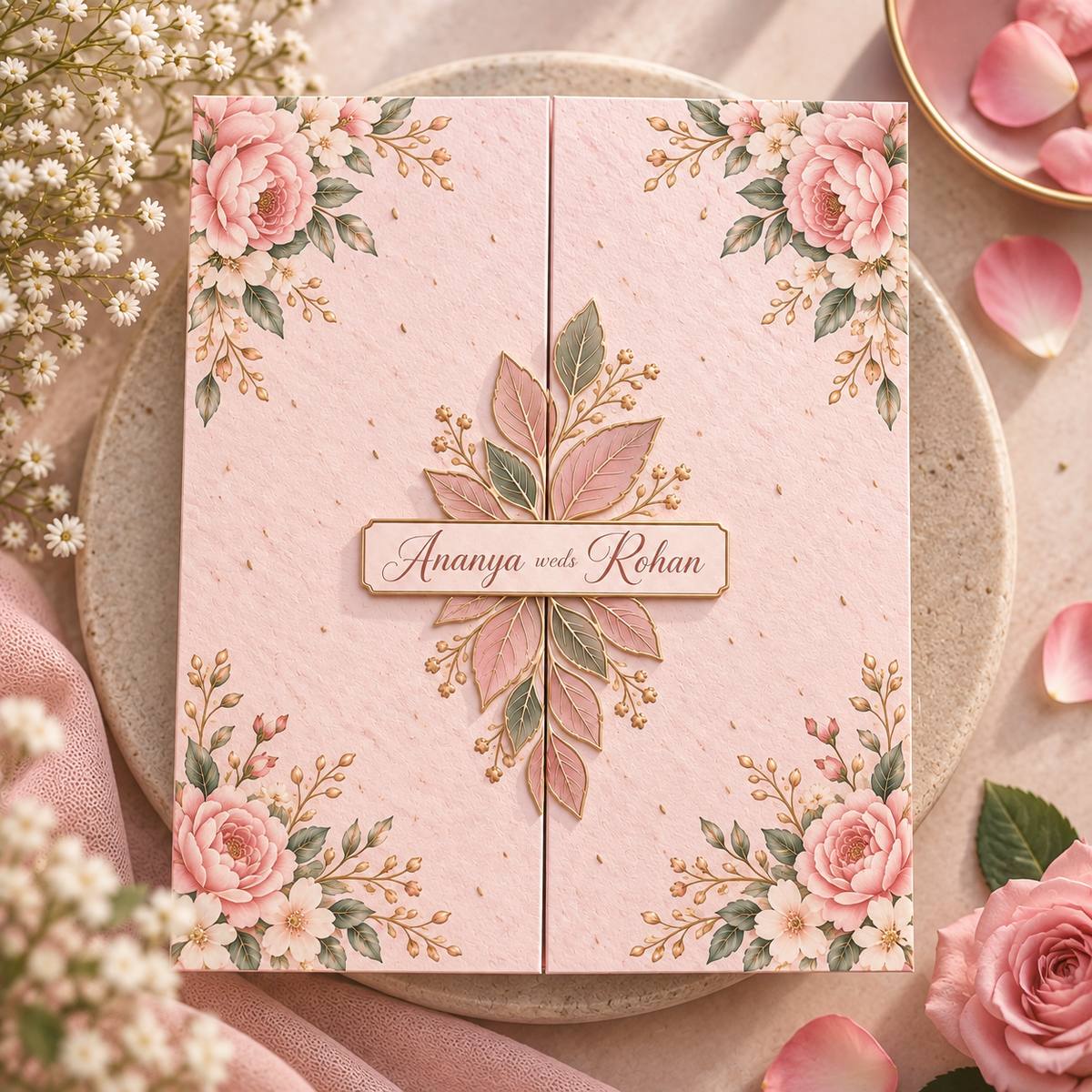 Wildlense Plantable Blush Bloom Eco Friendly Bifold Wedding Invitation Card