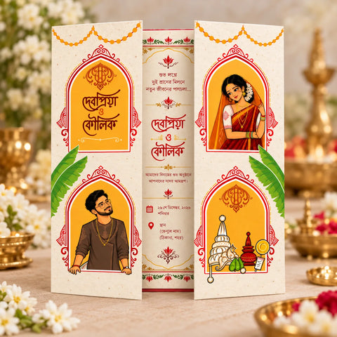 Wildlense Plantable Handmade Cultural Doorfold Bengali Wedding Invitation Card