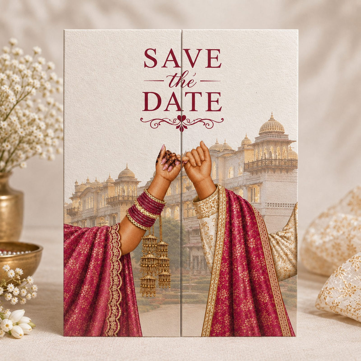 Wildlense Plantable Royal Pink Bloom Doorfold Wedding Invitation Card