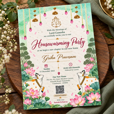 Wildlense Plantable Sacred Lotus & Cow Griha Pravesam Plantable Invitation Card