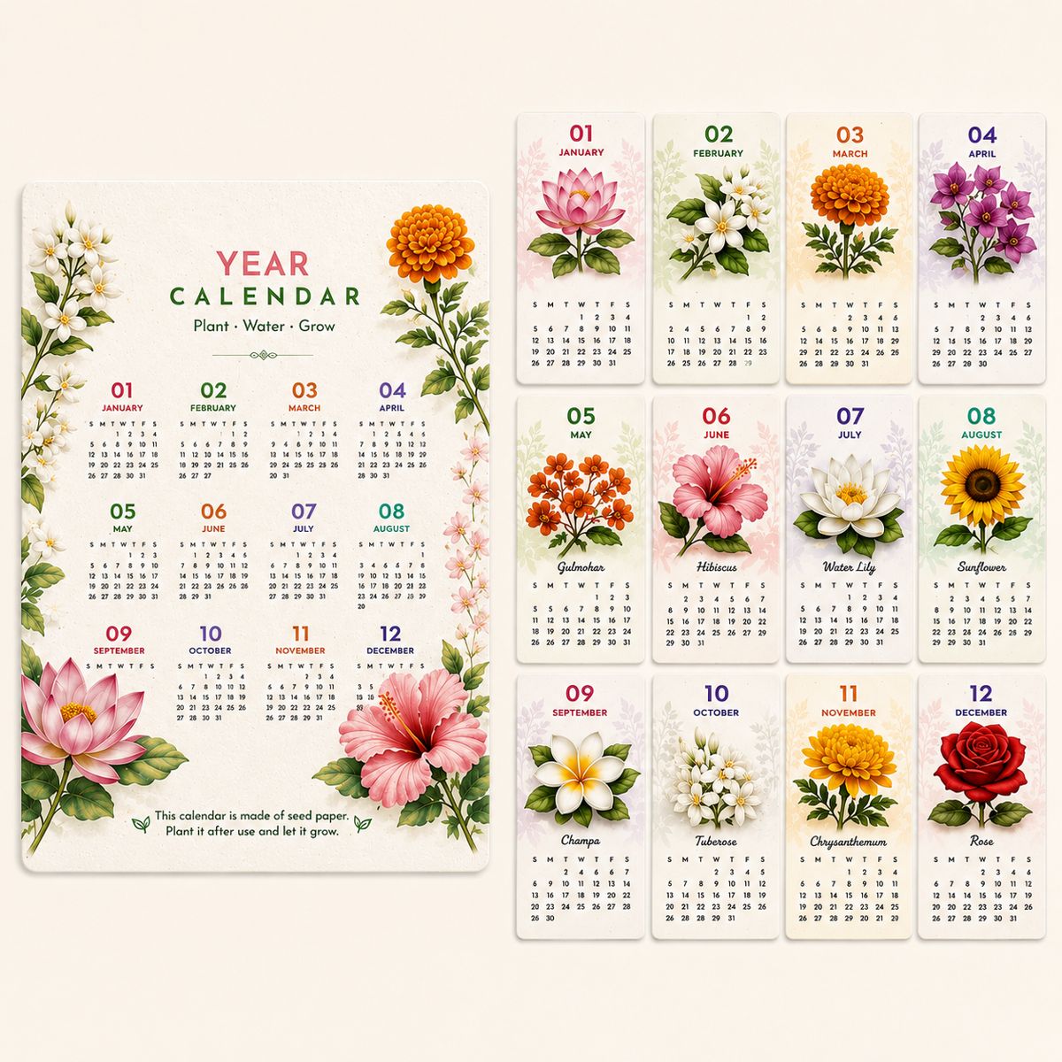Wildlense Plantable Seed Paper Indian Floral Calendar - Set of 10