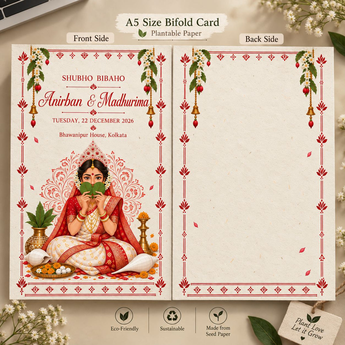Wildlense Plantable Shubho Bibaho Bengali Eco-Friendly Wedding Invitation Card
