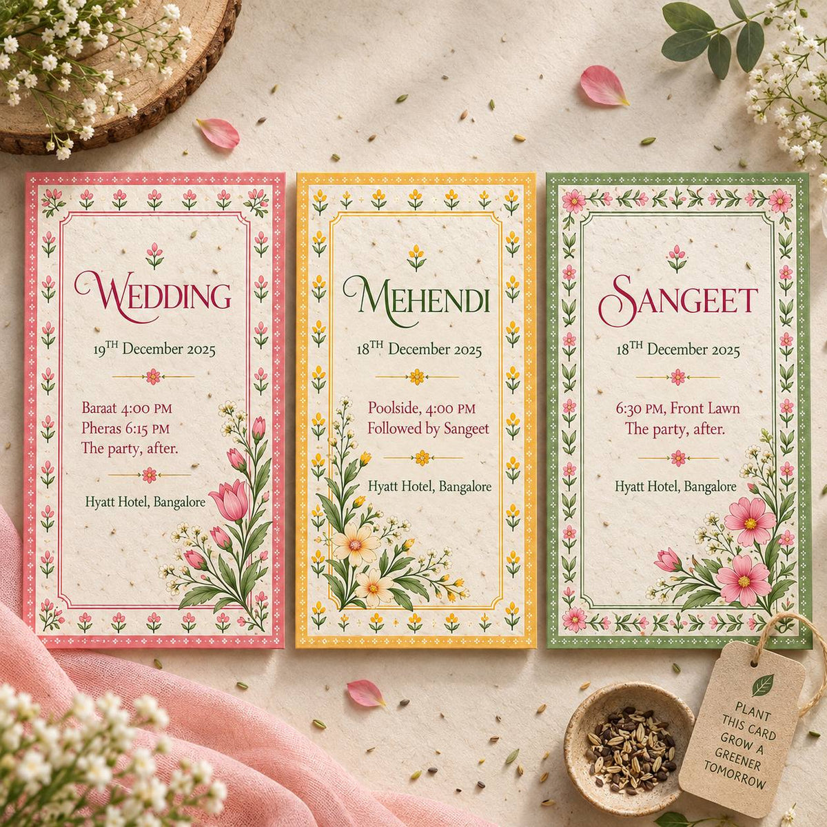 Wildlense  Plantable The Floral Heirloom Wedding 3 A5 Invitation Set of Cards