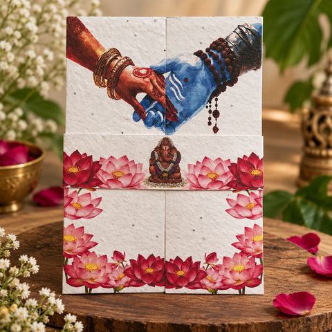 Wildlense Plantable Traditional DoorFold Shiv Parvati Hand Holds Wedding Invitation Card