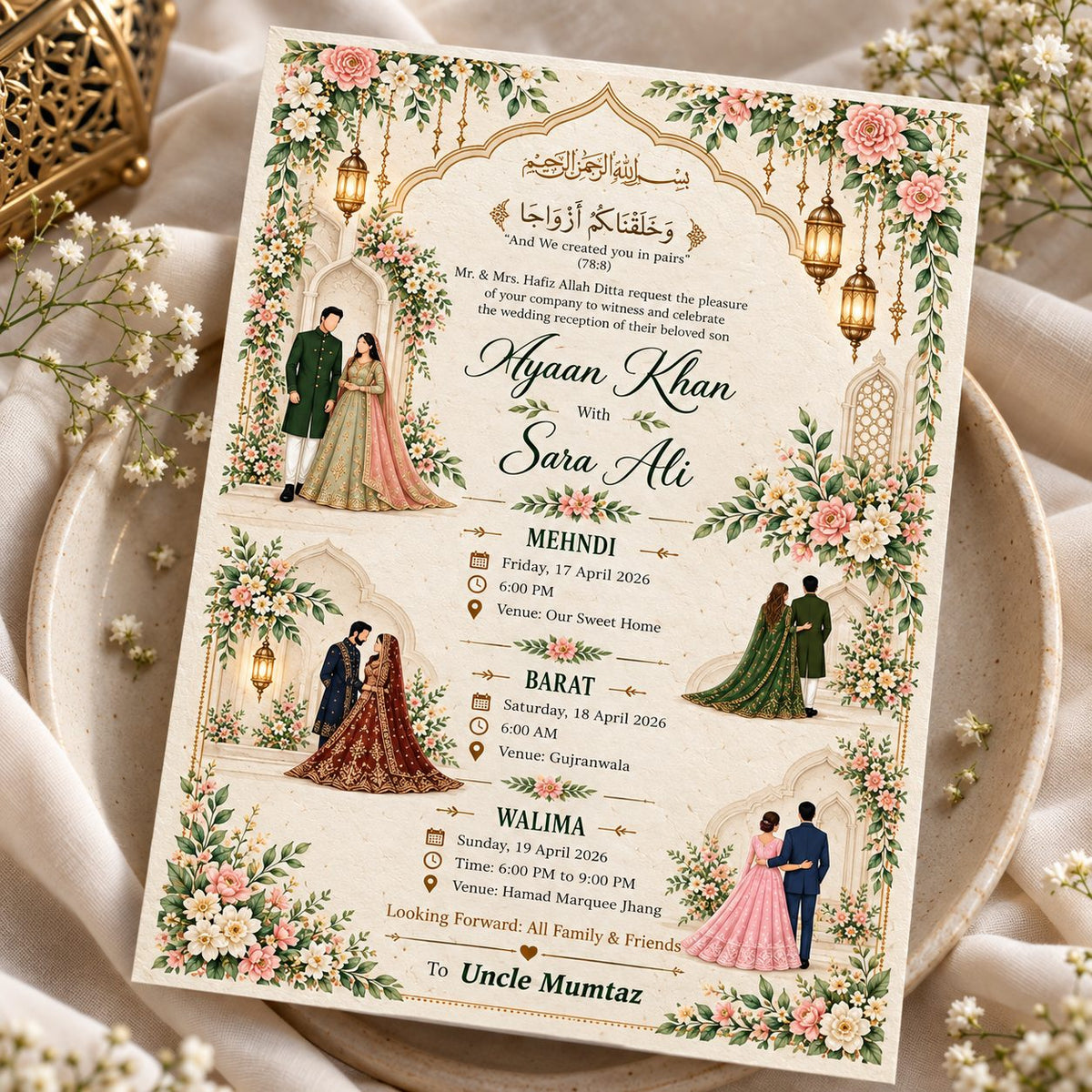 Wildlense Premium Floral Islamic Plantable Wedding Invitation Card