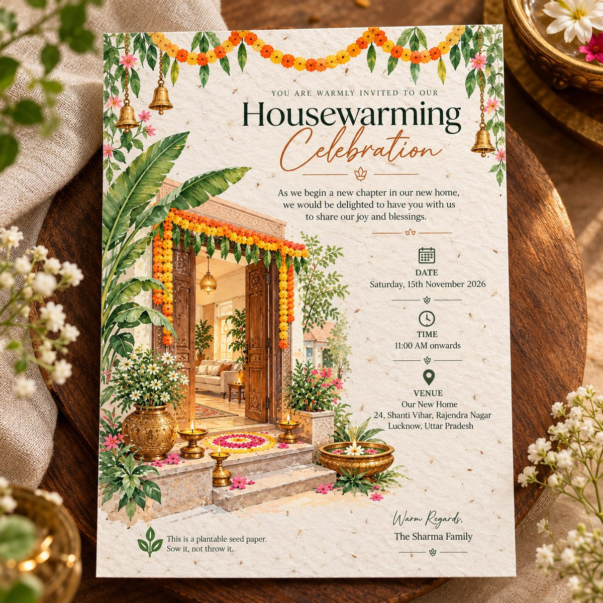 Wildlense Sacred Griha Pravesh – Plantable Housewarming Invitation Card