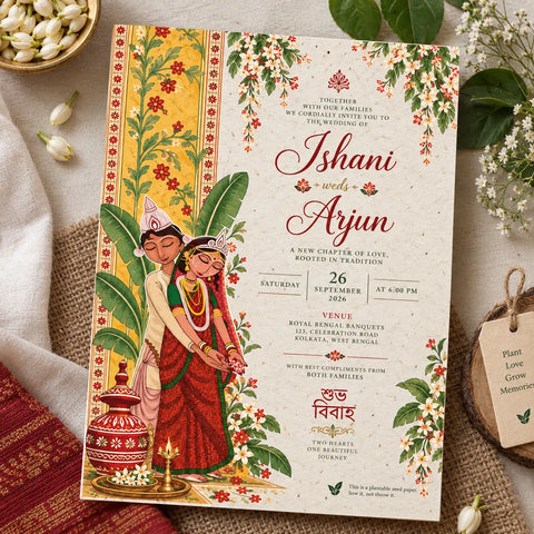 Wildlense Shiuli Shubho Bibaho”  Bengali Plantable Wedding Invitation Card