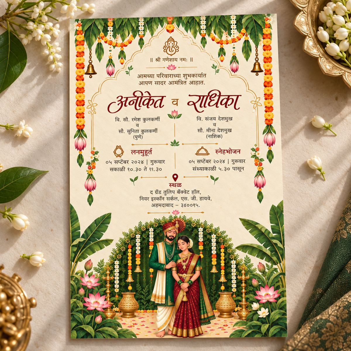 Wildlense Traditional Royal Marathi Lotus Garden Plantable Wedding Invitation Card