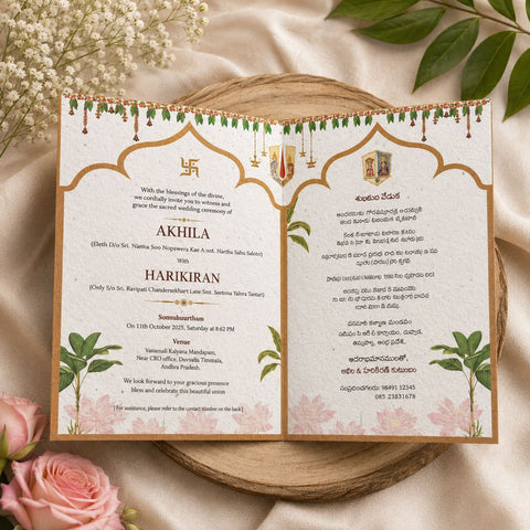 Wildlense Plantable Bifold HIndu Wedding Invitation Card - Royal Peacock Design Invite