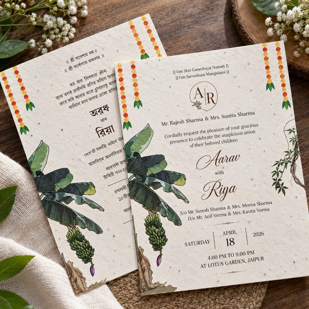 Wildlense Plantable Seed Paper Wedding Invitation – Two Insert Set! Southindian Wedding cards