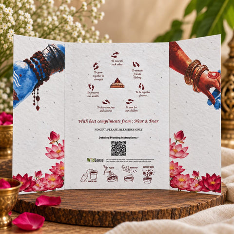 Wildlense Plantable Traditional DoorFold Shiv Parvati Hand Holds Wedding Invitation Card