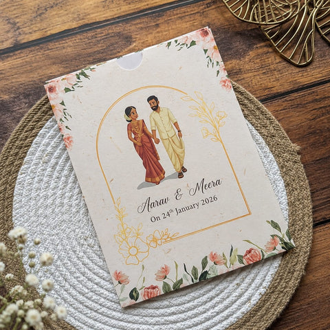 Wildlense South Indian Floral Plantable Seed Paper Wedding Invitation Card with Plantable Envelope