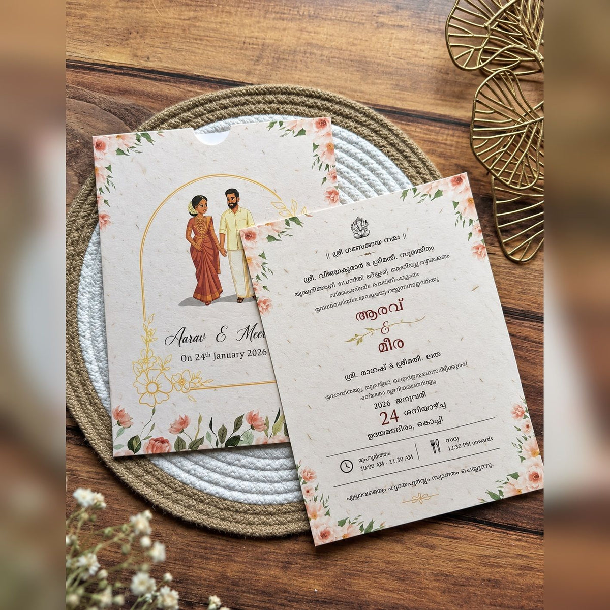 Wildlense South Indian Floral Plantable Seed Paper Wedding Invitation Card with Plantable Envelope