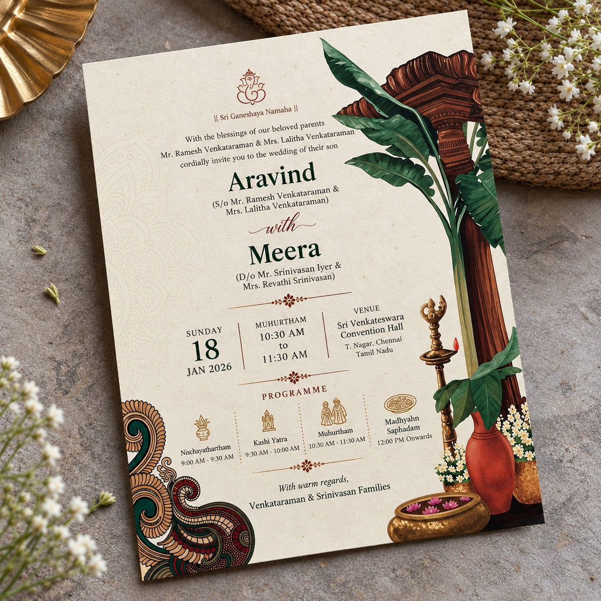 Wildlense South Indian Temple Theme Plantable Seed Paper Wedding Invitation Card – A5
