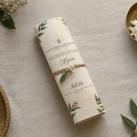 Wildlense South Indian Temple Wedding Invitation Card – Botanical Elegance