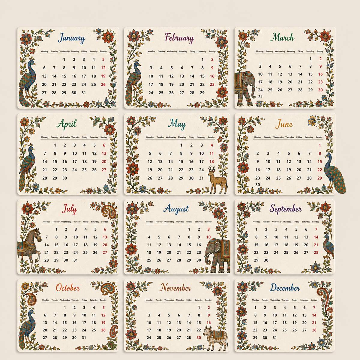 Wildlense Plantable Eco Friendly Kalamkari Desk Calendar - Set of 10