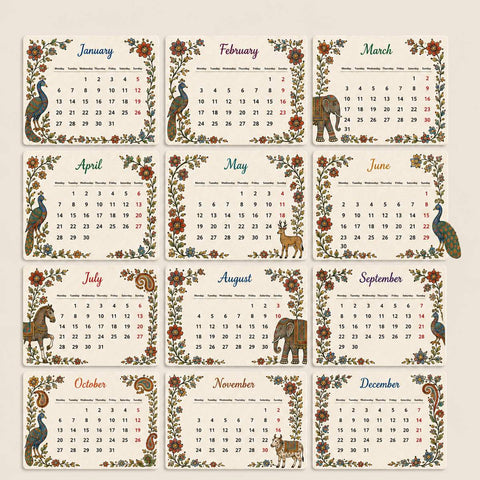 Wildlense Plantable Eco Friendly Kalamkari Desk Calendar - Set of 10