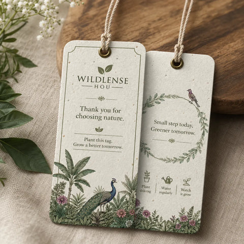 Wildlense premium (two) handmade plantable seed paper hang tags with botanical design
