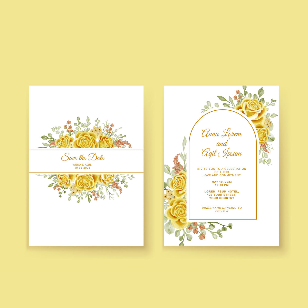 Plantable Yellow Roses Wedding Invitation Card