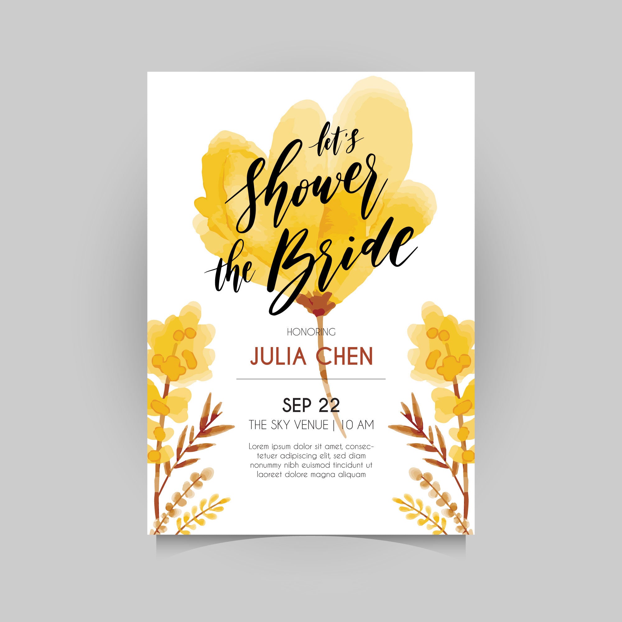 Plantable Yellow-Brown Bridal Shower - Haldi / Sangeet Invitation Card