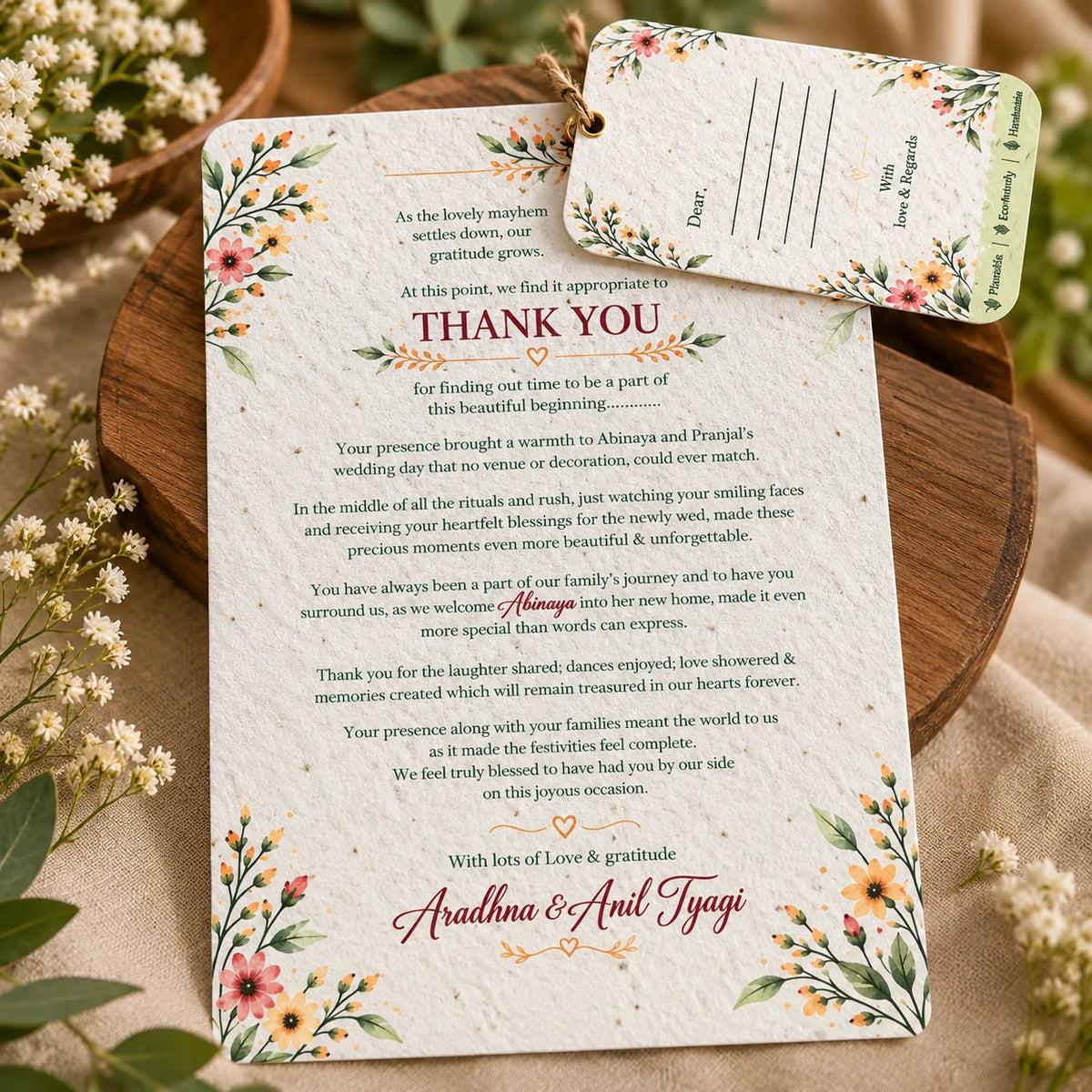 Wildlense Floral Elegance – Plantable Seed Paper Wedding Thank You Card with Message Tag