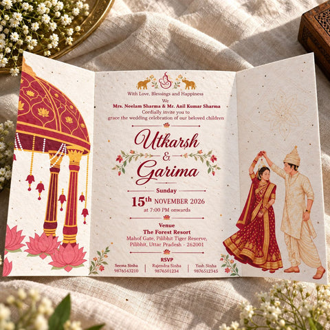 Wildlense Traditional Shubh Vivah Plantable Door Fold Wedding Invitation Card