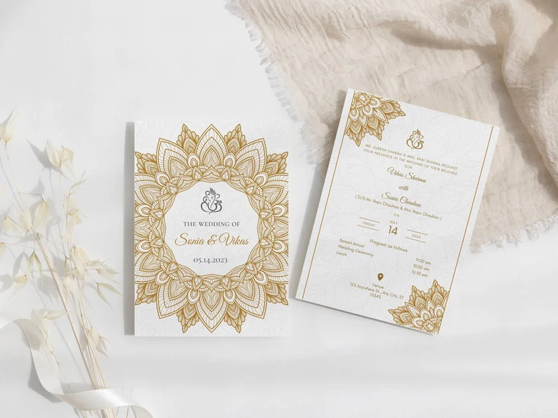 Plantable Classic Mandala Design Set of 2 Hindu Wedding Invites