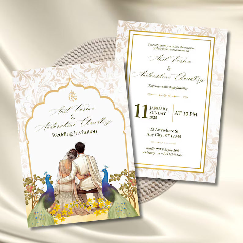 Plantable Old school theme Set of 2 wedding invites