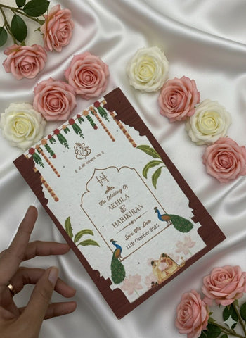 Plantable Peacock Theme Bifold Wedding Invitation Card with Envelope