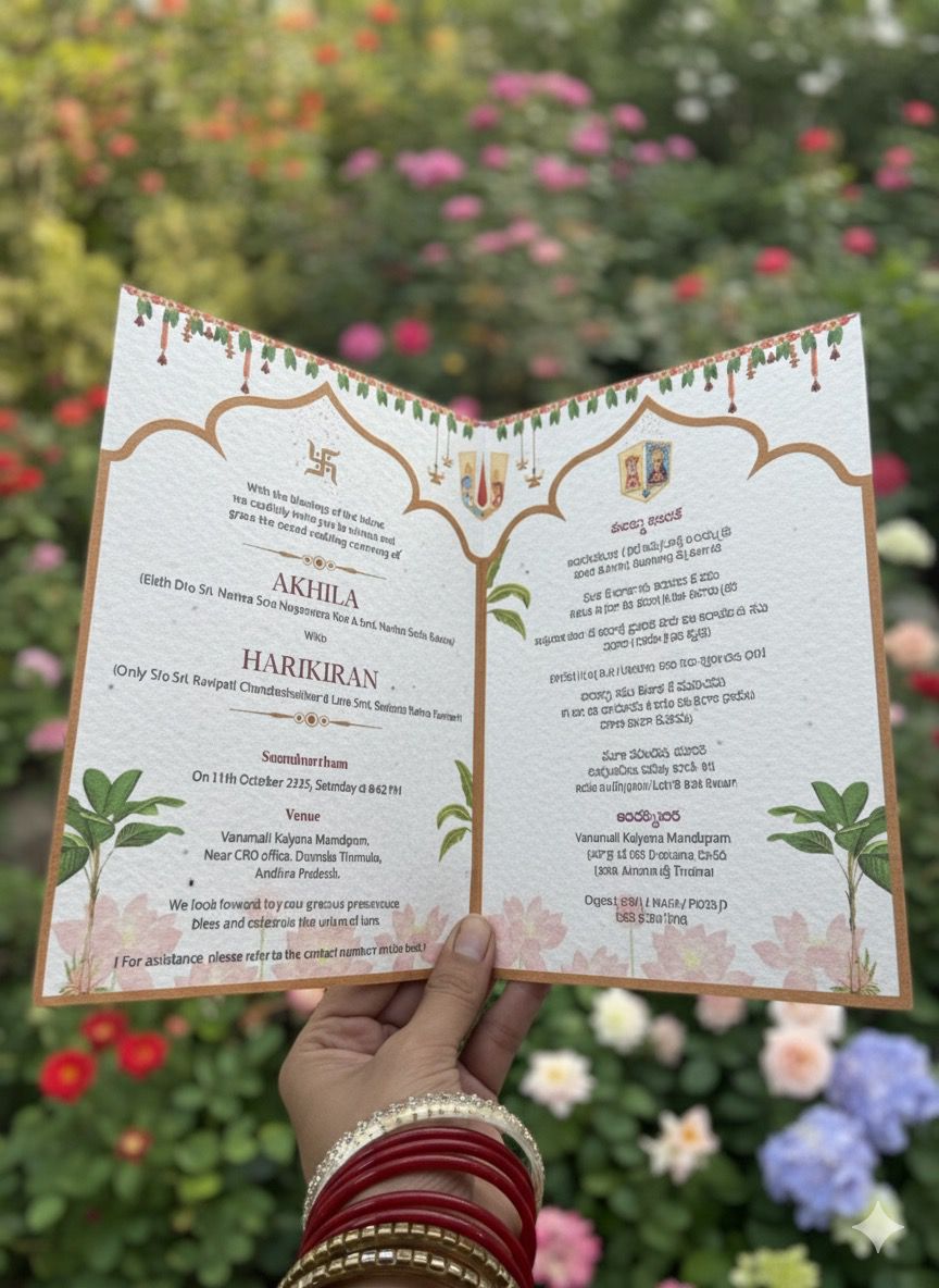 Plantable Bifold HIndu Wedding Invitation Card - Royal Peacock Design Invite