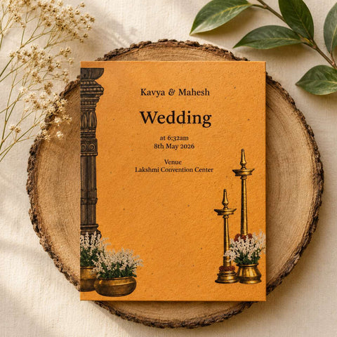 Traditional South Indian Hindu Plantable Wedding Invitation Card With Envelop